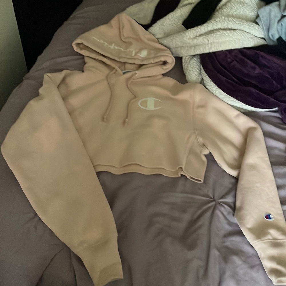 Pink cropped champion hoodie